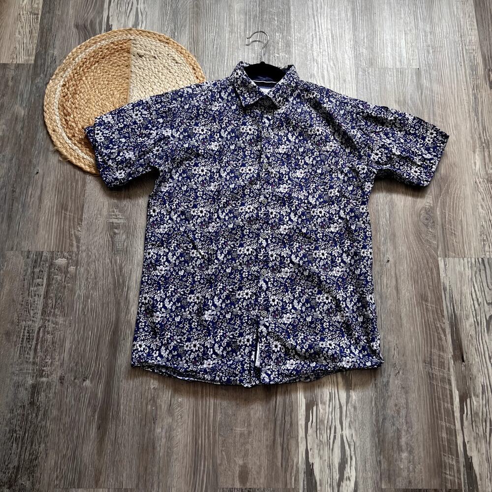 CRAFT + FLOW Mens Floral Print Button-Up Shirt